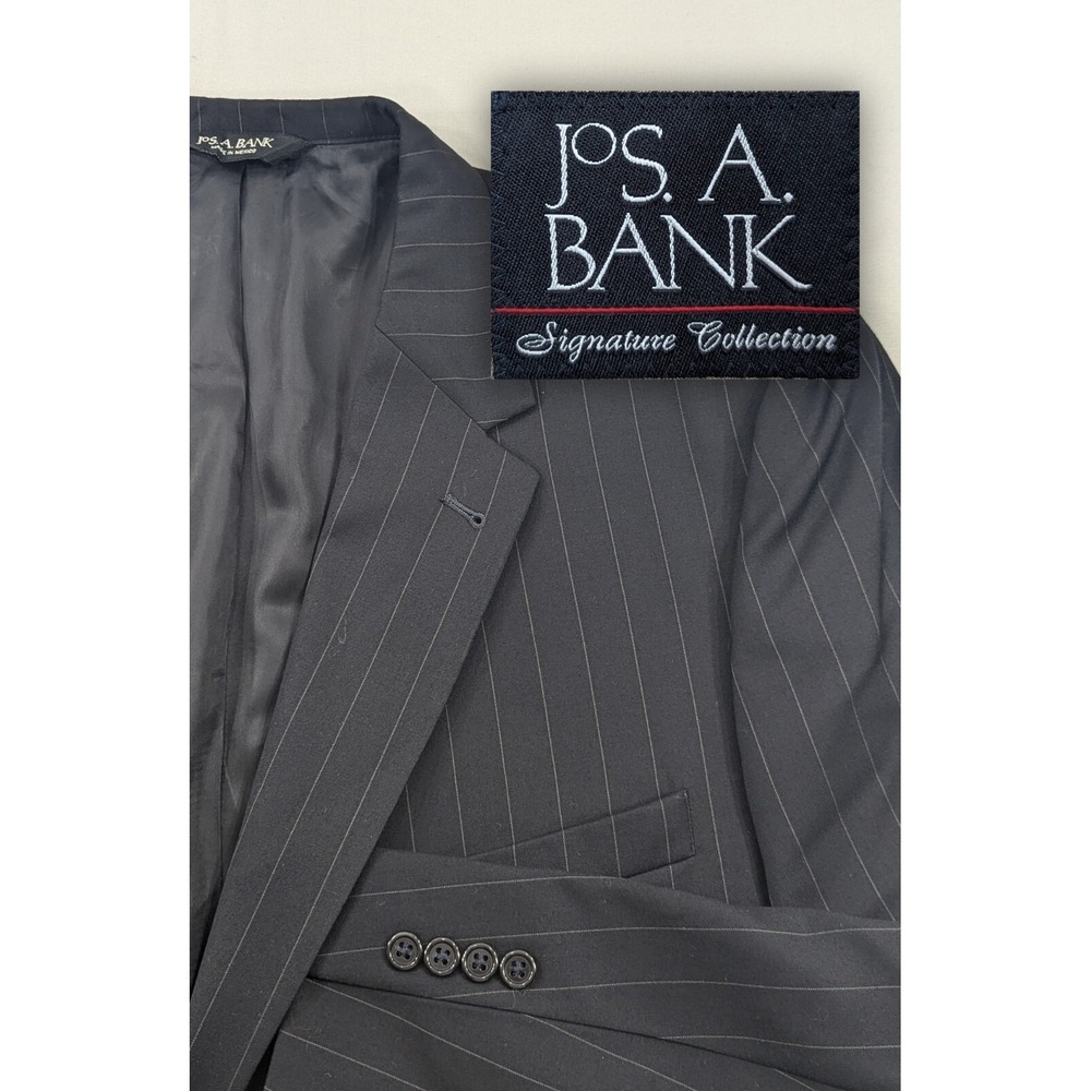 Jos. Bank Signature Blazer Sport Coat Jacket Wool 50R 54" Chest Black Pin Stripe